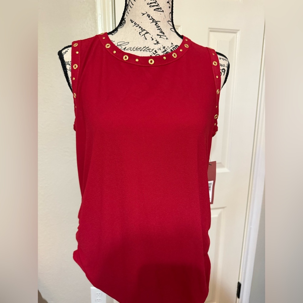Elegant Red Tank Top with Gold Details